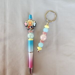 CUTE & COLORFUL HARLEY QUINN PEN & KEYCHAIN SET